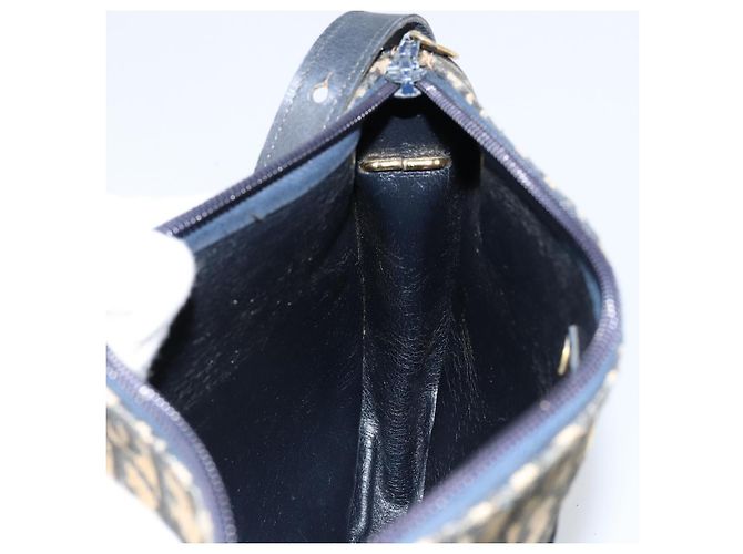 Borsa a Spalla in Tela Trotter Christian Dior Blu Navy Oro Auth 156002 D'oro - vista 18
