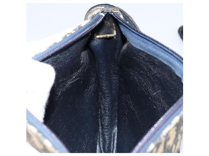 Borsa a Spalla in Tela Trotter Christian Dior Blu Navy Oro Auth 156002 D'oro - vista 19