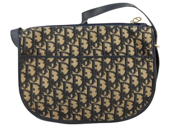 Borsa a Spalla in Tela Trotter Christian Dior Blu Navy Oro Auth 156002 D'oro - vista 2