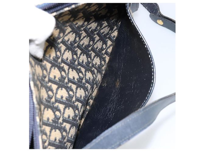 Borsa a Spalla in Tela Trotter Christian Dior Blu Navy Oro Auth 156002 D'oro - vista 20