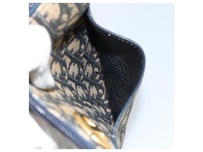 Borsa a Spalla in Tela Trotter Christian Dior Blu Navy Oro Auth 156002 D'oro - vista 21