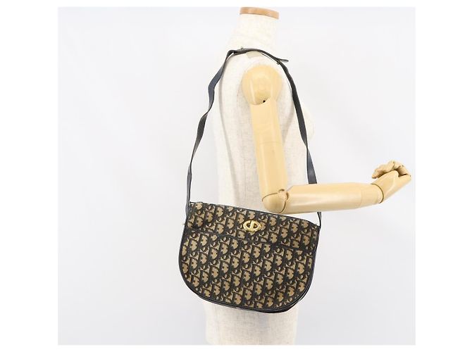 Borsa a Spalla in Tela Trotter Christian Dior Blu Navy Oro Auth 156002 D'oro - vista 22