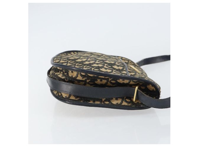 Borsa a Spalla in Tela Trotter Christian Dior Blu Navy Oro Auth 156002 D'oro - vista 3