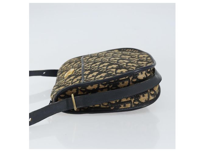 Borsa a Spalla in Tela Trotter Christian Dior Blu Navy Oro Auth 156002 D'oro - vista 4