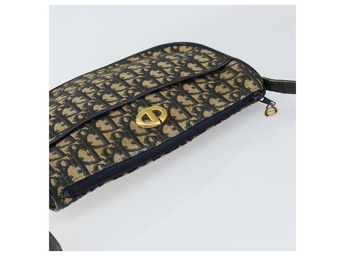 Borsa a Spalla in Tela Trotter Christian Dior Blu Navy Oro Auth 156002 D'oro - vista 6