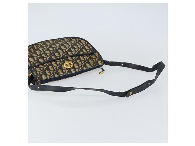 Borsa a Spalla in Tela Trotter Christian Dior Blu Navy Oro Auth 156002 D'oro - vista 7