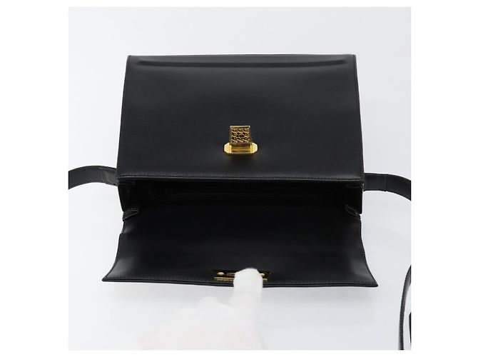 Bolsa de Ombro Christian Dior em Couro Preto Dourado Auth 155073 - vista 10