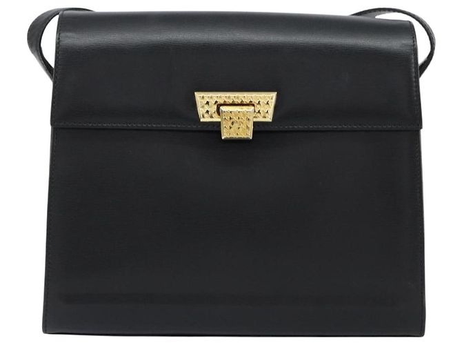 Bolsa de Ombro Christian Dior em Couro Preto Dourado Auth 155073 - vista 13