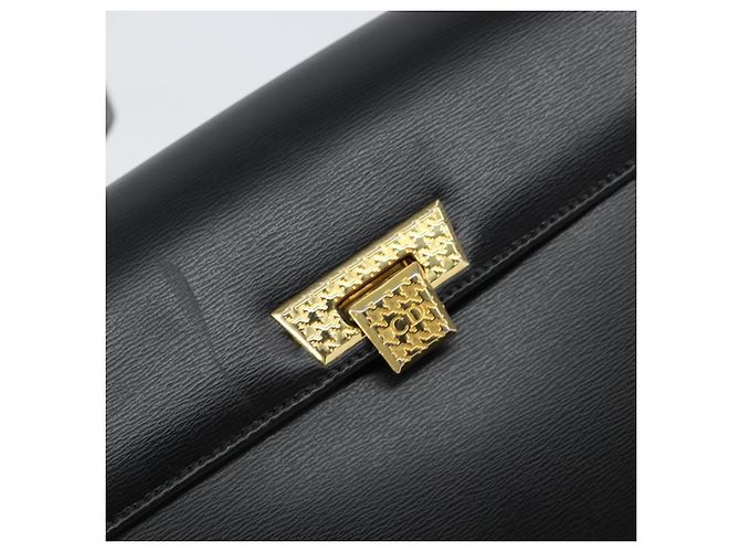Bolsa de Ombro Christian Dior em Couro Preto Dourado Auth 155073 - vista 17