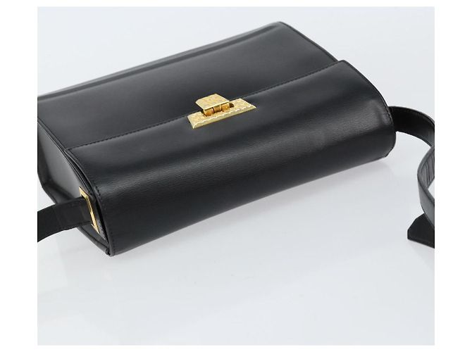Bolsa de Ombro Christian Dior em Couro Preto Dourado Auth 155073 - vista 6