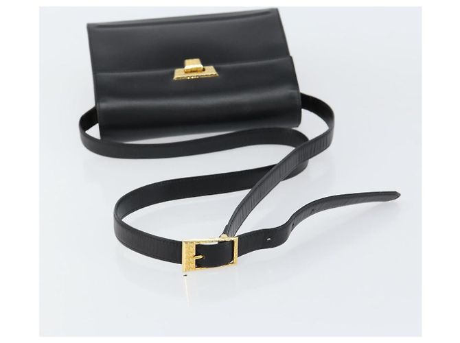 Bolsa de Ombro Christian Dior em Couro Preto Dourado Auth 155073 - vista 7