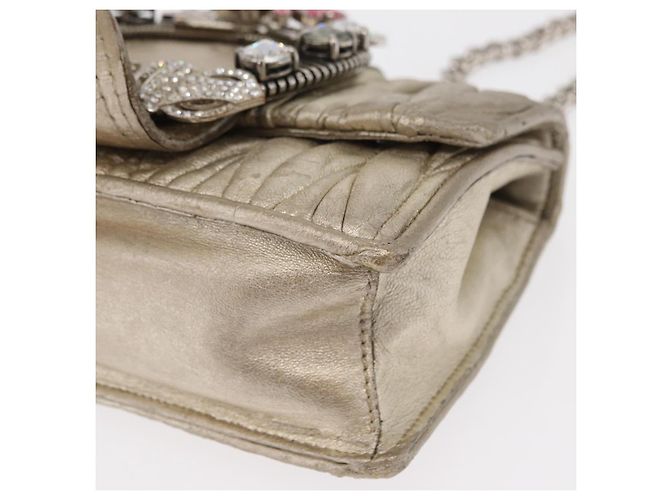 Borsa a Spalla in Pelle Matelassé Miu Miu con Catena Champagne Oro Argento Auth bs31411 D'oro - vista 14