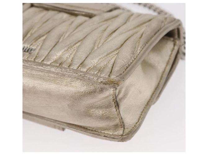 Borsa a Spalla in Pelle Matelassé Miu Miu con Catena Champagne Oro Argento Auth bs31411 D'oro - vista 16