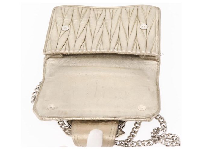 Borsa a Spalla in Pelle Matelassé Miu Miu con Catena Champagne Oro Argento Auth bs31411 D'oro - vista 18