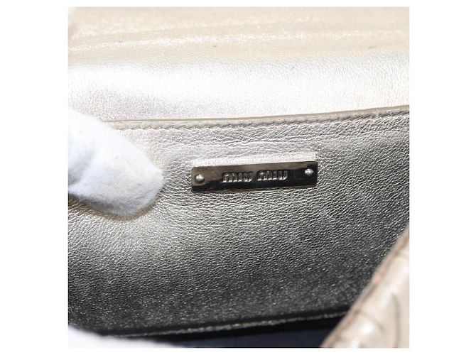 Borsa a Spalla in Pelle Matelassé Miu Miu con Catena Champagne Oro Argento Auth bs31411 D'oro - vista 19