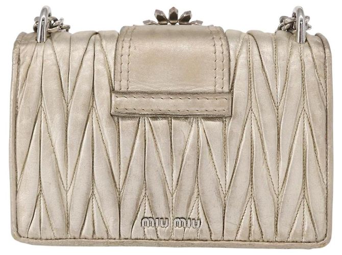 Borsa a Spalla in Pelle Matelassé Miu Miu con Catena Champagne Oro Argento Auth bs31411 D'oro - vista 2