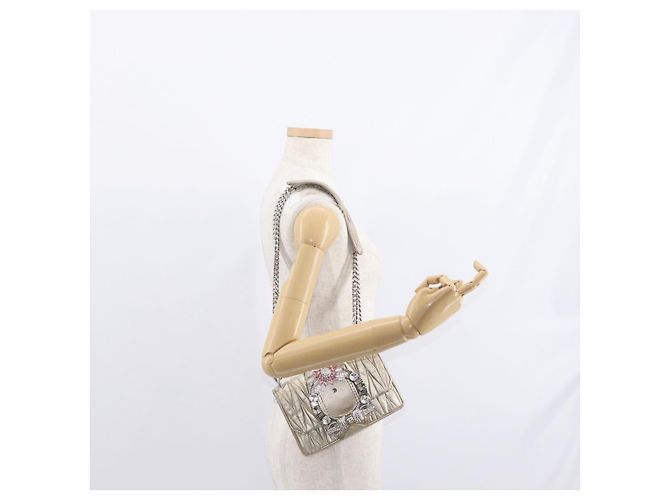Borsa a Spalla in Pelle Matelassé Miu Miu con Catena Champagne Oro Argento Auth bs31411 D'oro - vista 23