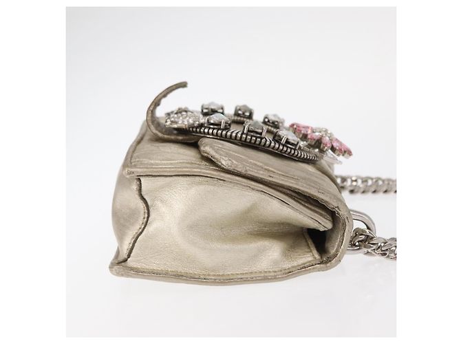 Borsa a Spalla in Pelle Matelassé Miu Miu con Catena Champagne Oro Argento Auth bs31411 D'oro - vista 3