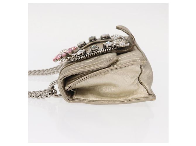 Borsa a Spalla in Pelle Matelassé Miu Miu con Catena Champagne Oro Argento Auth bs31411 D'oro - vista 4