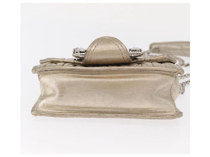Borsa a Spalla in Pelle Matelassé Miu Miu con Catena Champagne Oro Argento Auth bs31411 D'oro - vista 5