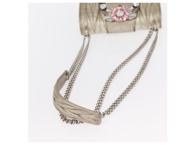 Borsa a Spalla in Pelle Matelassé Miu Miu con Catena Champagne Oro Argento Auth bs31411 D'oro - vista 7