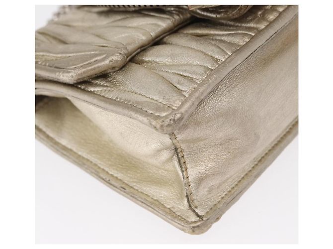 Borsa a Spalla in Pelle Matelassé Miu Miu con Catena Champagne Oro Argento Auth bs31411 D'oro - vista 9