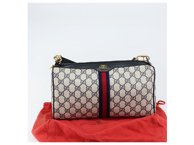 Bolsa de Ombro Gucci GG Supreme Sherry Line PVC Vermelho Marinho 41 004 4464 Auth 155232 Azul marinho - vista 12