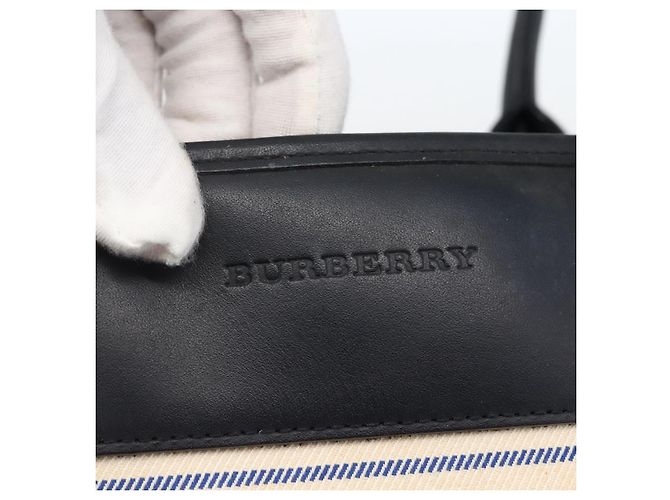 Borsa Tote Burberry in tela e pelle bianca e argento Auth BA6465 Bianco - vista 17