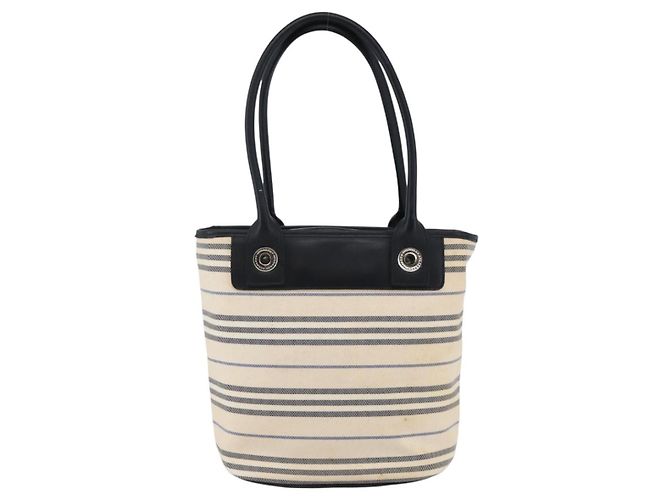 Borsa Tote Burberry in tela e pelle bianca e argento Auth BA6465 Bianco - vista 2