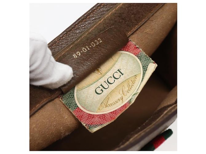 GUCCI GG Supreme Borsa Clutch Sherry Line PVC Beige Oro 89 01 032 Auth 143928 D'oro - vista 12