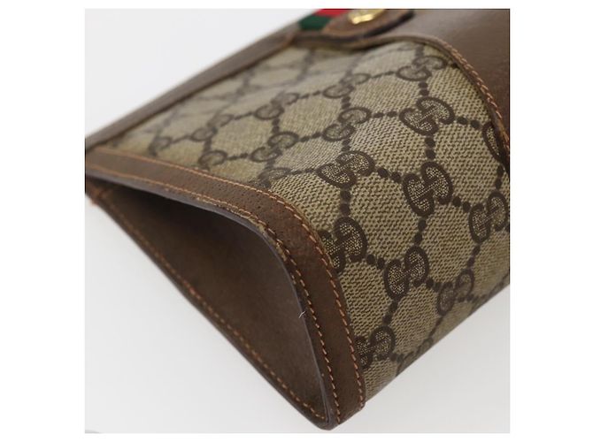 GUCCI GG Supreme Borsa Clutch Sherry Line PVC Beige Oro 89 01 032 Auth 143928 D'oro - vista 14