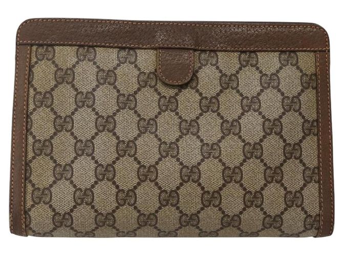 GUCCI GG Supreme Borsa Clutch Sherry Line PVC Beige Oro 89 01 032 Auth 143928 D'oro - vista 2