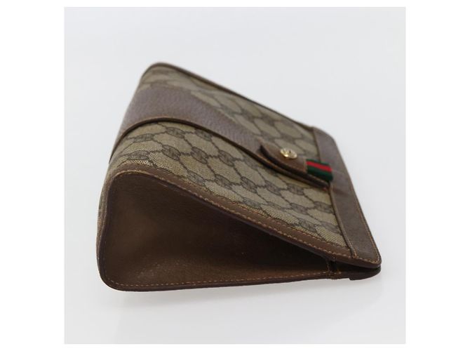 GUCCI GG Supreme Borsa Clutch Sherry Line PVC Beige Oro 89 01 032 Auth 143928 D'oro - vista 4