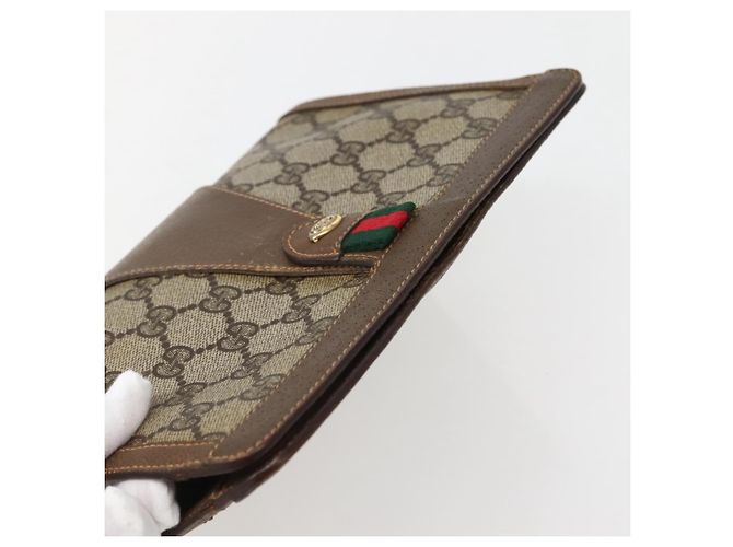 GUCCI GG Supreme Borsa Clutch Sherry Line PVC Beige Oro 89 01 032 Auth 143928 D'oro - vista 5