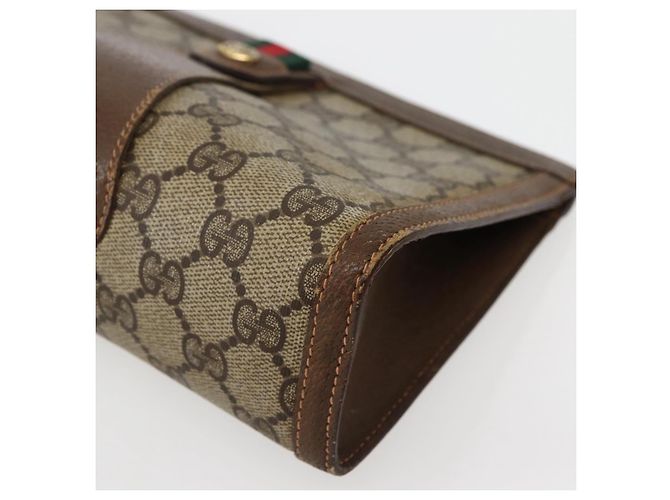 GUCCI GG Supreme Borsa Clutch Sherry Line PVC Beige Oro 89 01 032 Auth 143928 D'oro - vista 7