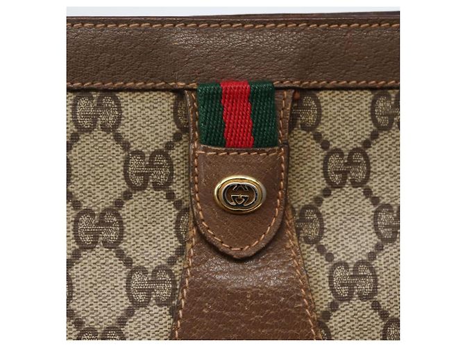 GUCCI GG Supreme Borsa Clutch Sherry Line PVC Beige Oro 89 01 032 Auth 143928 D'oro - vista 8