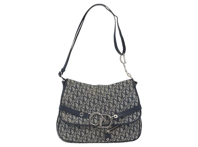 Borsa a Spalla in Tela Trotter Christian Dior Blu Navy Argento Auth ki6178 - vista 13