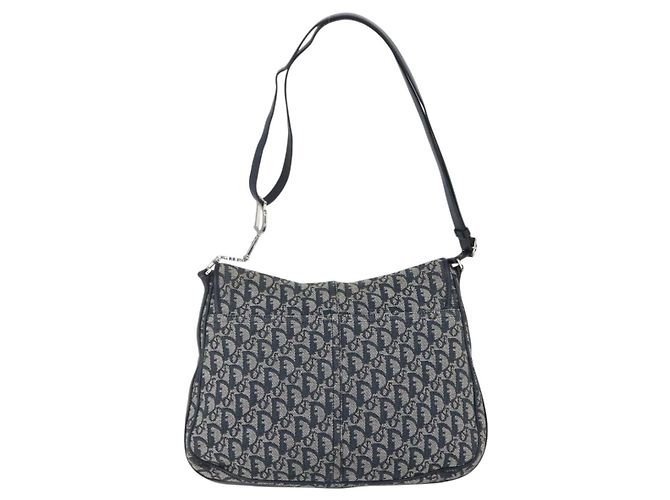 Borsa a Spalla in Tela Trotter Christian Dior Blu Navy Argento Auth ki6178 - vista 2