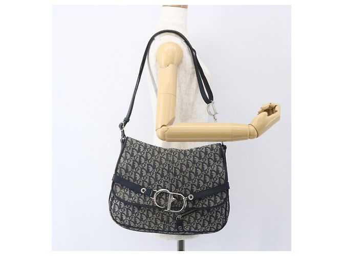 Borsa a Spalla in Tela Trotter Christian Dior Blu Navy Argento Auth ki6178 - vista 25