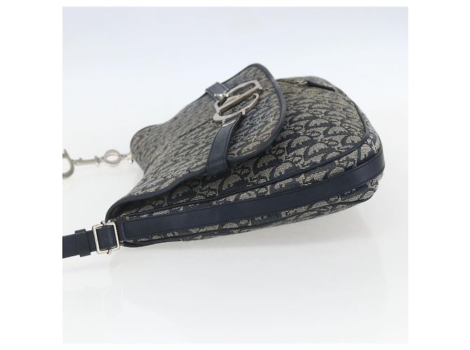 Borsa a Spalla in Tela Trotter Christian Dior Blu Navy Argento Auth ki6178 - vista 3