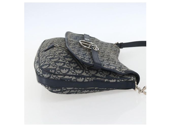 Borsa a Spalla in Tela Trotter Christian Dior Blu Navy Argento Auth ki6178 - vista 4