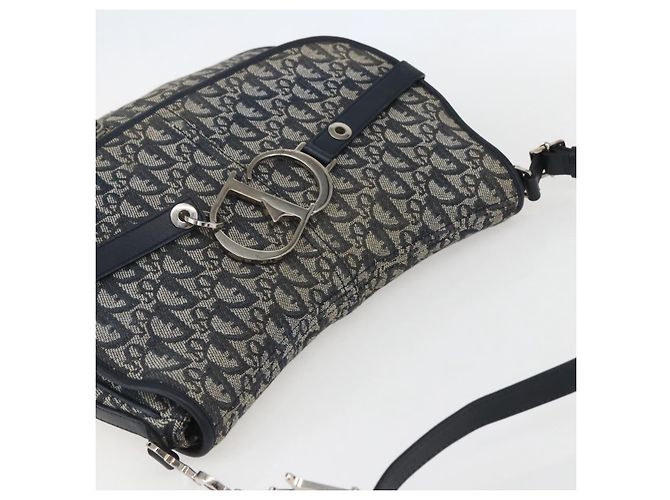 Borsa a Spalla in Tela Trotter Christian Dior Blu Navy Argento Auth ki6178 - vista 6