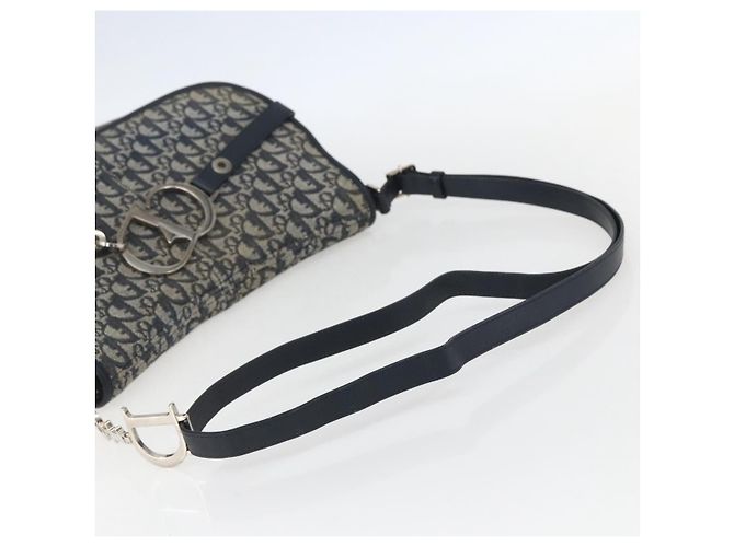 Borsa a Spalla in Tela Trotter Christian Dior Blu Navy Argento Auth ki6178 - vista 7