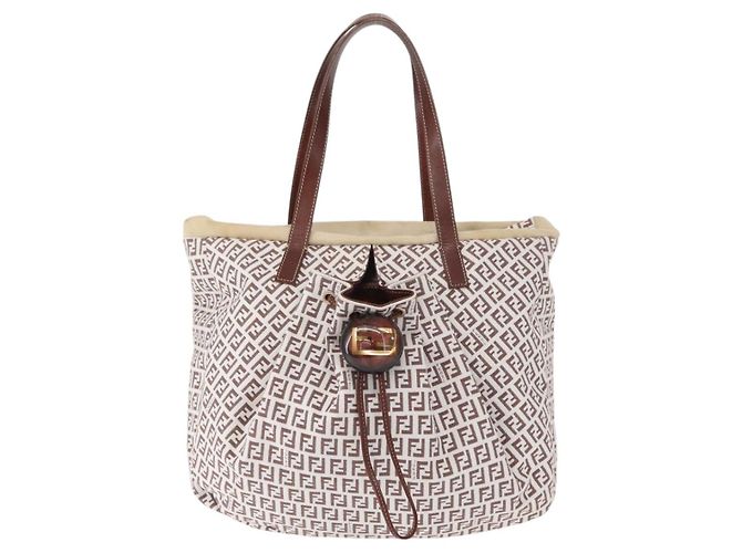 FENDI Zucchino Canvas Tote Bag Weiß Braun Auth 146551V - Ansicht 13
