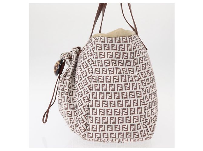FENDI Zucchino Canvas Tote Bag Weiß Braun Auth 146551V - Ansicht 3