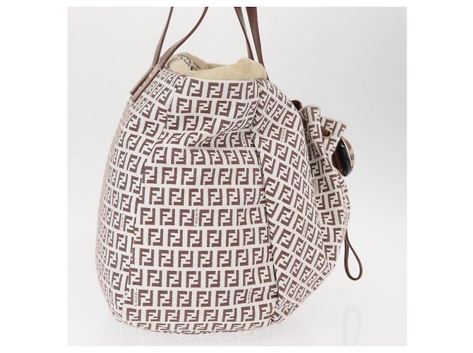 FENDI Zucchino Canvas Tote Bag Weiß Braun Auth 146551V - Ansicht 4