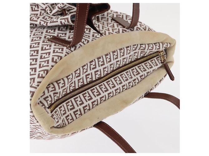 FENDI Zucchino Canvas Tote Bag Weiß Braun Auth 146551V - Ansicht 6