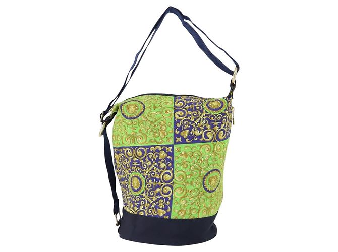 Borsa a Spalla VERSACE Cotone Verde Oro Auth yk19828 D'oro - vista 13