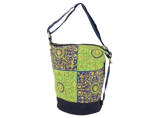 Borsa a Spalla VERSACE Cotone Verde Oro Auth yk19828 D'oro - vista 2