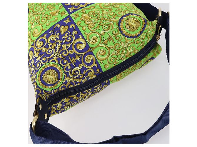 Borsa a Spalla VERSACE Cotone Verde Oro Auth yk19828 D'oro - vista 6